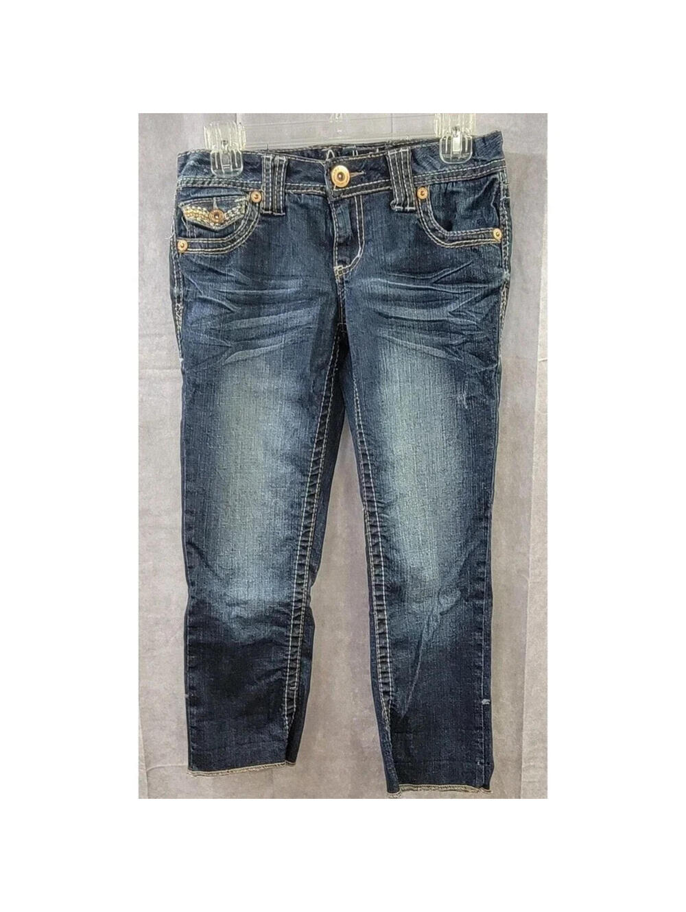 Amethyst Jeans Size 7 Dark Wash Stretch Denim Embellished Pocket Bootcut